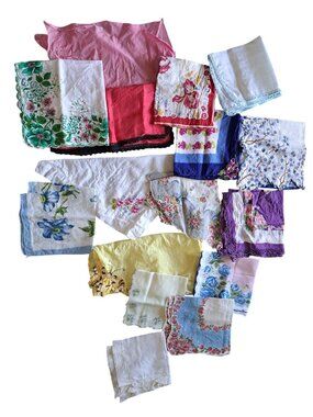 Vintage Lot Napkins Floral Lace Handkerchief Colors  Embroidered  Cotton Linen